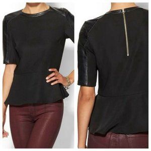 Ted Baker Wilowe Black Leather Trimmed Peplum Top
